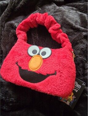 Loungefly Sesame Street Elmo Red Plush Handbag Zip Top Handle Gold Hardware
